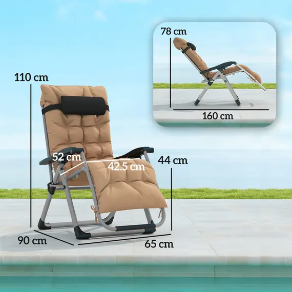 Buy 2 Piece Reclining Zero Gravity Sun Loungers with Cushions, Khaki, 3 image