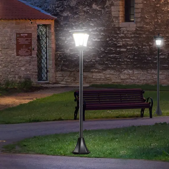 Buy 2 Pieces Outdoor Garden Solar Post Lamp Sensor Dimmable LED Lantern Bollard Pathway 1.6M Tall - Black, 2 image