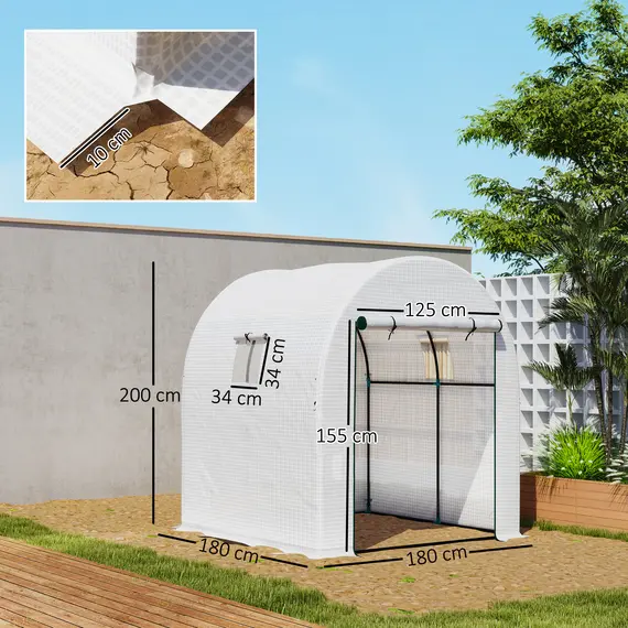 Buy 180 x 180cm Walk-In Polytunnel Greenhouse - White, 3 image