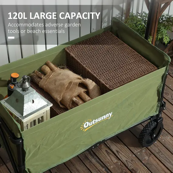 Buy 120L Festival Trolley on Wheels, Folding & Compact Camping Trolley Cart with Adjustable Handle for Garden, Beach, Fishing, Green, 4 image