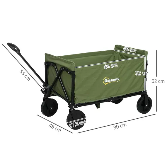 Buy 120L Festival Trolley on Wheels, Folding & Compact Camping Trolley Cart with Adjustable Handle for Garden, Beach, Fishing, Green, 3 image