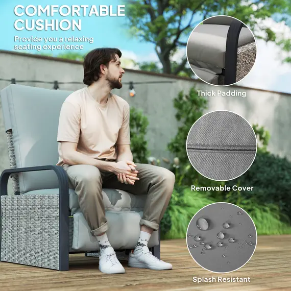 Buy 140° Reclining Rattan Armchair - Mixed Grey, 6 image