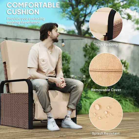 Buy 140° Reclining Rattan Armchair - Brown/Khaki, 6 image