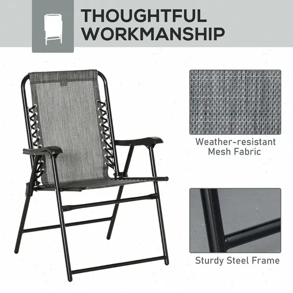 Buy 2 Pieces Foldable Chair Set, Outdoor Portable Loungers for Camping Pool Beach Deck, Lawn Chairs with Armrest Steel Frame, Grey, 6 image