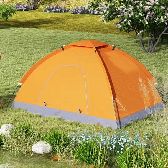 Buy 2 Person Camping Tent, Dome Tent with Zipped Doors, Storage Pocket, Portable Handy Bag, Orange, 8 image