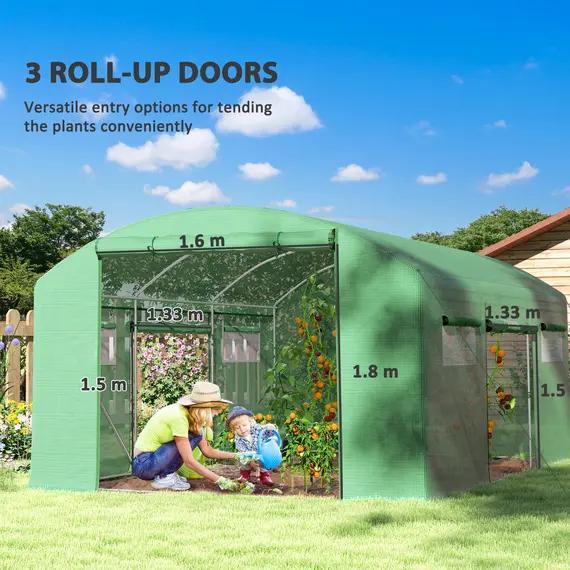 Buy 13 x 9.8ft Walk-In Polytunnel Greenhouse - Green, 4 image