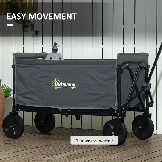 Buy 120L Festival Trolley on Wheels, Folding & Compact Camping Trolley Cart with Adjustable Handle for Garden, Beach, Fishing, Grey, 7 image