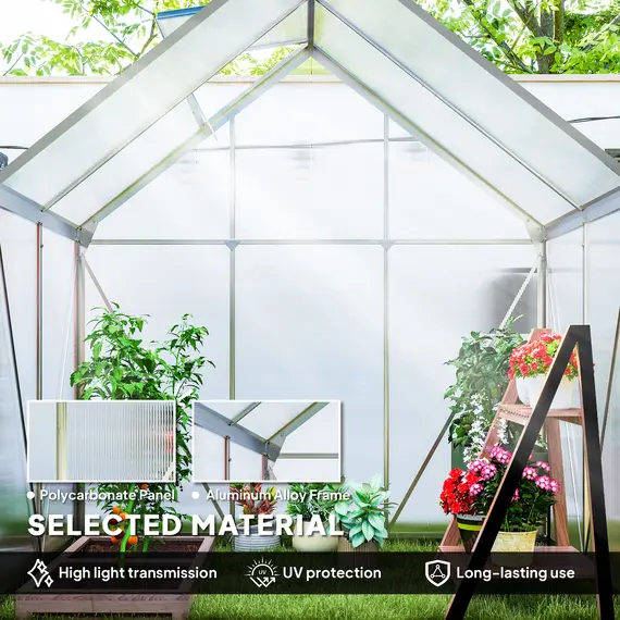 Buy 192.5 x 131cm Walk-In Polycarbonate Greenhouse - Silver-Tone, 4 image