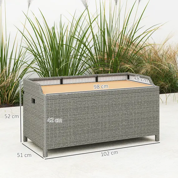 Buy 130 L Rattan Garden Storage Box, with Seat - Grey, 3 image