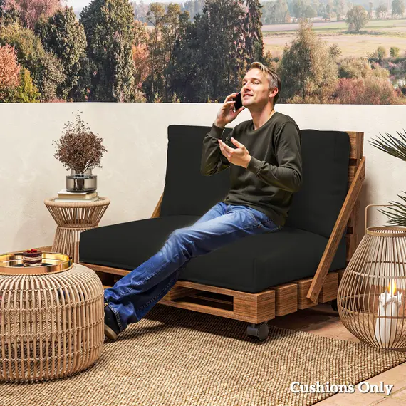 Buy 2 Seater Pallet Furniture Cushions Pallet Cushions, UPF20+ 220gsm Fabric, 20 cm Thick Outdoor Seat Pads, Black, 7 image