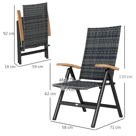 Buy 2 Pieces Outdoor Foldable Dining Chair with Armrests, High Backrest, for Garden, Camping, Balcony, Mixed-grey, 3 image