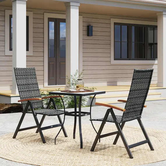Buy 2 Pieces Outdoor Foldable Dining Chair with Armrests, High Backrest, for Garden, Camping, Balcony, Mixed-grey, 8 image