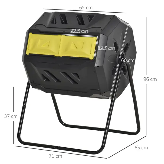 Buy 160L 360° Rotating Dual Chamber Composter - Yellow, 3 image