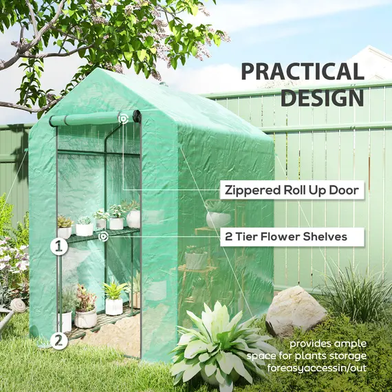 Buy 120 x 186cm Walk-In Greenhouse, with Shelves - Green, 5 image