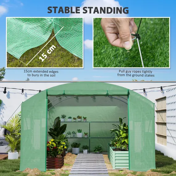 Buy 13 x 9.8ft Walk-In Polytunnel Greenhouse - Green, 8 image