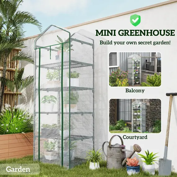 Buy 193cm Five Shelf Mini Greenhouse - White, 6 image