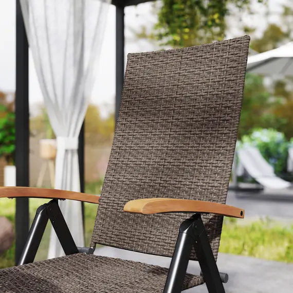 Buy 2 Pieces Outdoor Foldable Dining Chair with Armrests, High Backrest, for Garden, Camping, Balcony, Brown, 8 image