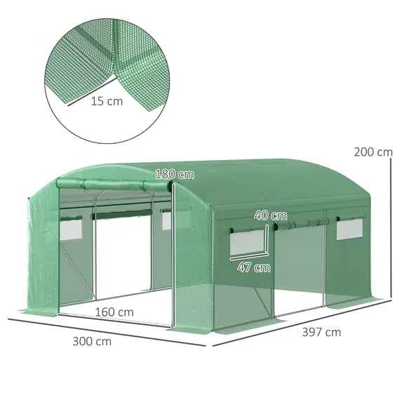 Buy 13 x 9.8ft Walk-In Polytunnel Greenhouse - Green, 3 image