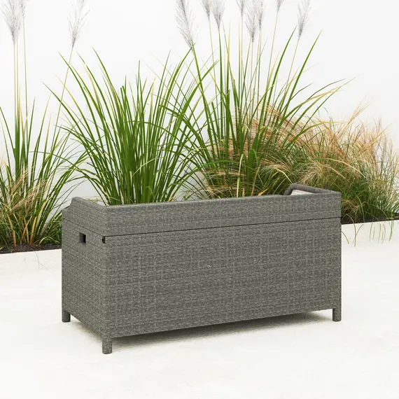 Buy 130 L Rattan Garden Storage Box, with Seat - Grey, 8 image