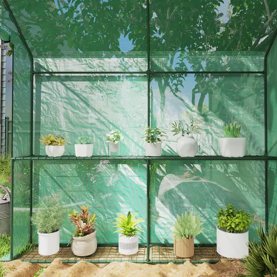 Buy 120 x 186cm Walk-In Greenhouse, with Shelves - Green, 7 image