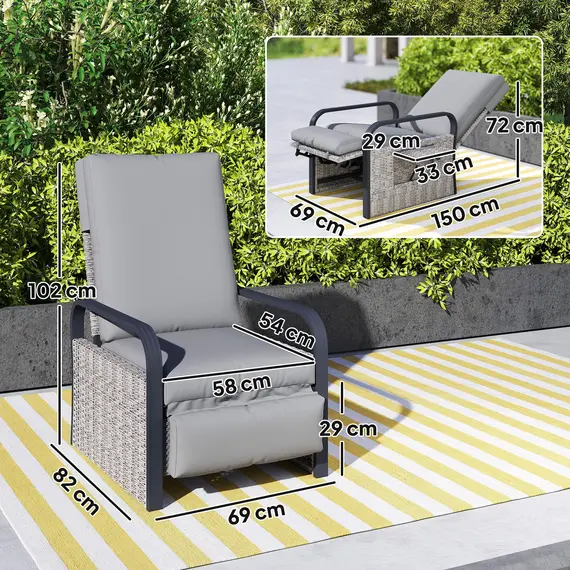 Buy 140° Reclining Rattan Armchair - Mixed Grey, 3 image