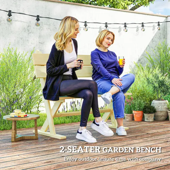 Buy 2 Seater Wooden Garden Bench, Fir Wood Outdoor Bench, Garden Loveseat with Slatted Seat, Sloping Back and Wide Feet for Patio, Park, Natural Wood Finish, 4 image