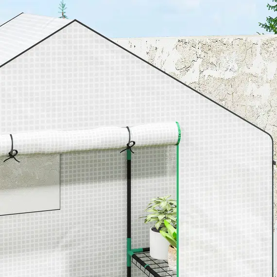 Buy 143 x 74cm Walk-In Greenhouse, with Shelves - White, 9 image