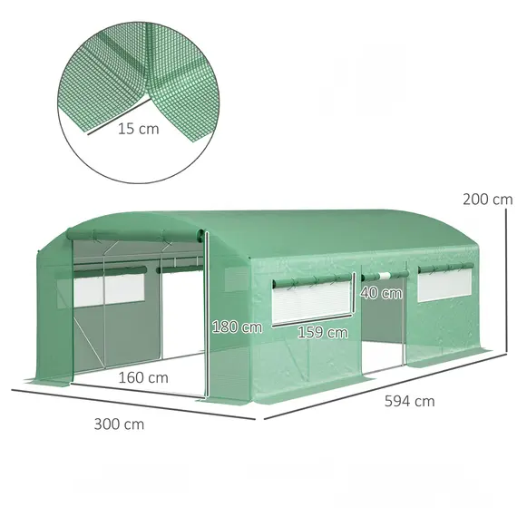 Buy 19 x 9.8ft Walk-In Polytunnel Greenhouse - Green, 3 image