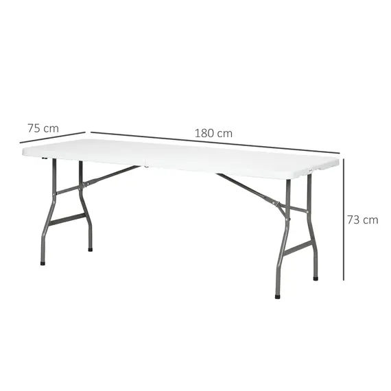 Buy 180 x 75cm Folding Garden Table, Outdoor HDPE Picnic Table for 6, Rectangular Patio Table with Metal Frame, White, 3 image