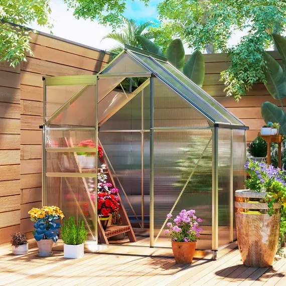 Buy 192.5 x 131cm Walk-In Polycarbonate Greenhouse - Silver-Tone, 2 image