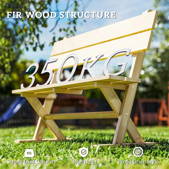 Buy 2 Seater Wooden Garden Bench, Fir Wood Outdoor Bench, Garden Loveseat with Slatted Seat, Sloping Back and Wide Feet for Patio, Park, Natural Wood Finish, 5 image
