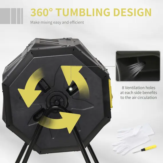 Buy 160L 360° Rotating Dual Chamber Composter - Yellow, 5 image