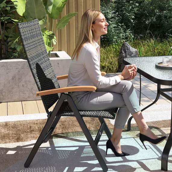 Buy 2 Pieces Outdoor Foldable Dining Chair with Armrests, High Backrest, for Garden, Camping, Balcony, Mixed-grey, 9 image
