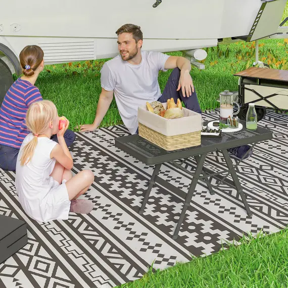 Buy 3 ft Folding Camping Table w/ Adjustable Heights, Outdoor Folding Picnic Table with Metal Mesh Desktop & Aluminium Legs, Portable Lightweight BBQ Table for Picnic, Garden, Party, Black, 2 image