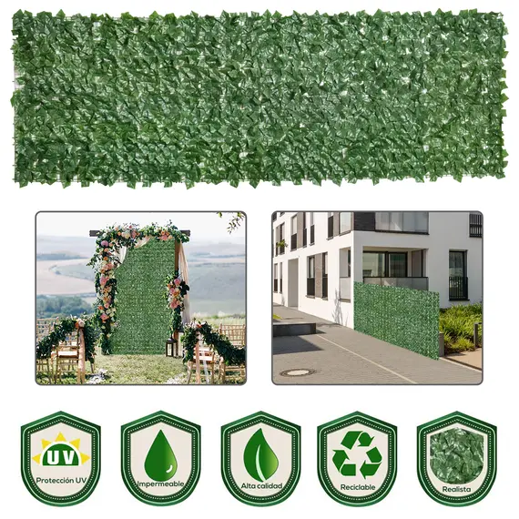 Buy 2-Piece Artificial Leaf Hedge Screen Privacy Fence Panel for Garden Outdoor Indoor Decor, Dark Green, 3M x 1M, 7 image
