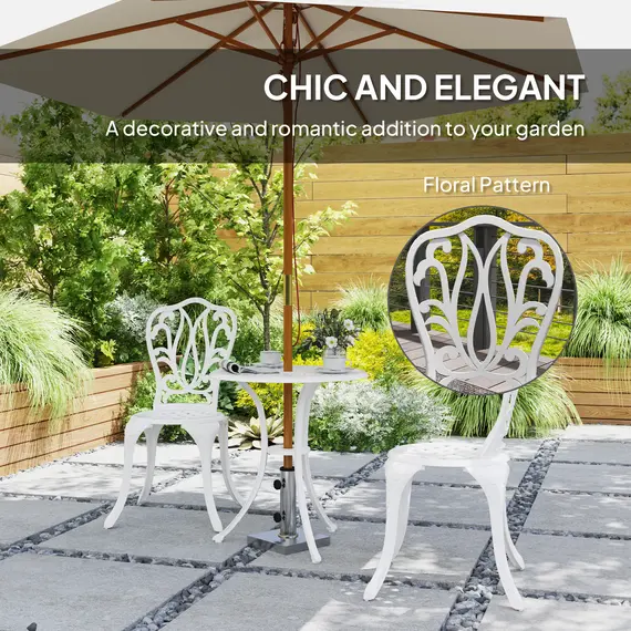 Buy 3 Piece Garden Bistro Set, Cast Aluminium Outdoor Furniture Set with Umbrella Hole for Balcony, Porch, Patio, White, 7 image