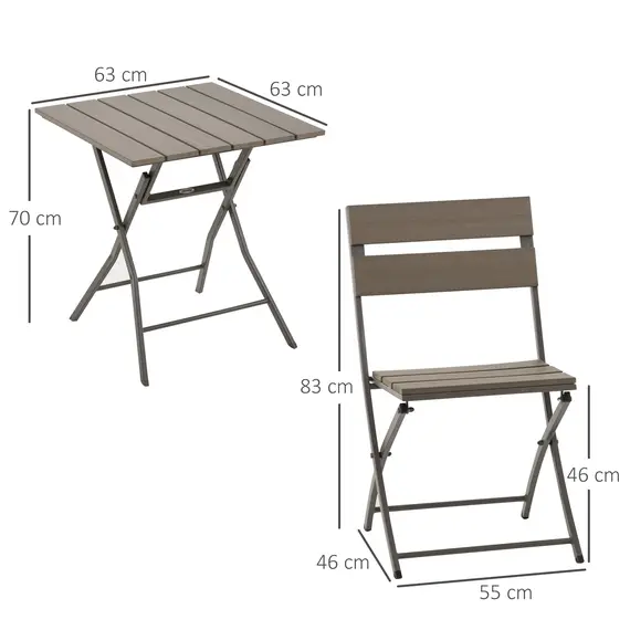 Buy 3 Piece Foldable Garden Bistro Set Patio Furniture Set with Table and 2 Chairs for Conservatory Balcony Terrace, Grey, 3 image
