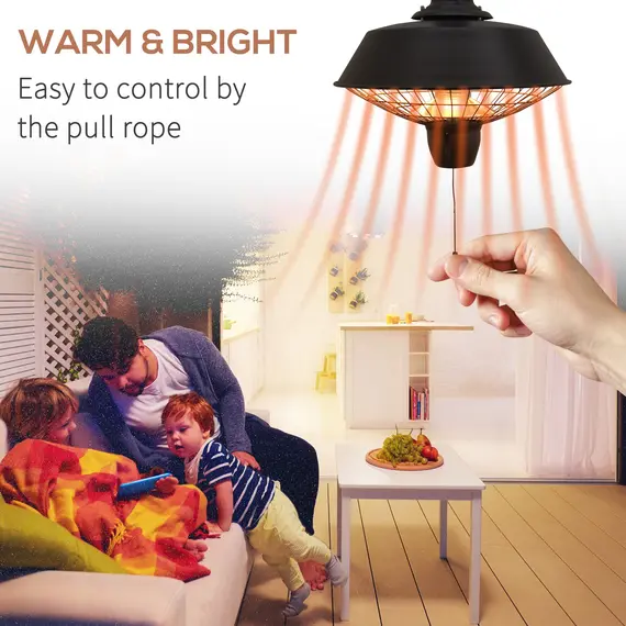 Buy 2100W Outdoor Ceiling Mounted Halogen Electric Heater Hanging Patio Garden Warmer Light - Black, 4 image