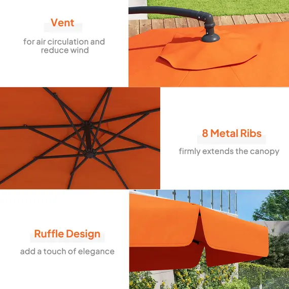 Buy 2.7m Garden Cantilever Banana Parasol - Orange, 6 image