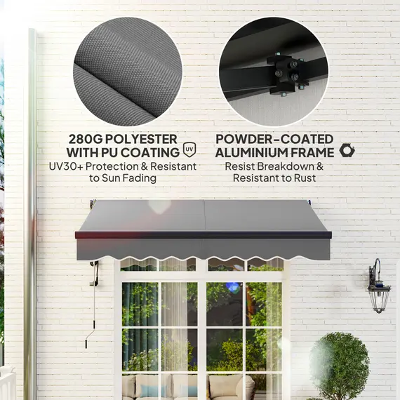 Buy 2.5 x 2m Electric Awning with Remote Controller, Aluminium Frame DIY Retractable Awning, UV30+ Sun Shade Canopy for Garden Patio Deck Door Window, Dark Grey, 5 image