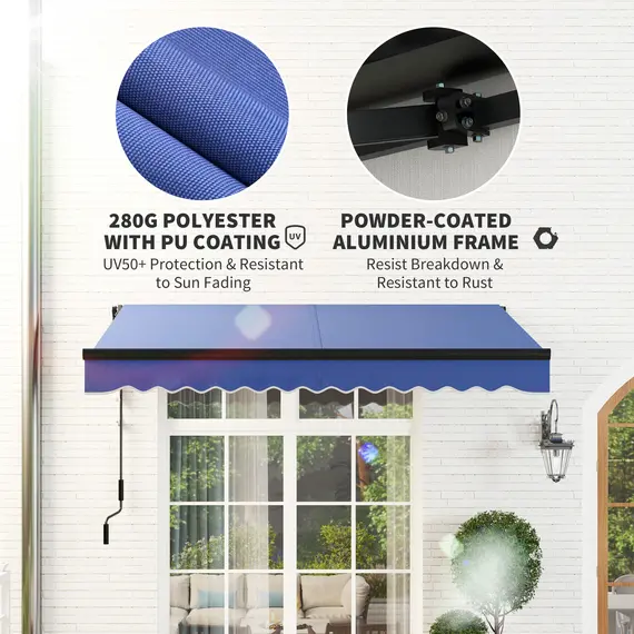 Buy 2.5 x 2m Electric Awning with LED Light and Remote Controller, Aluminium Frame DIY Retractable Awning, UV50+ Sun Shade Canopy for Garden Patio Deck Door Window, Blue, 6 image
