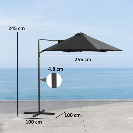 Buy 2.5m Rotating Cantilever Parasol - Black, 3 image