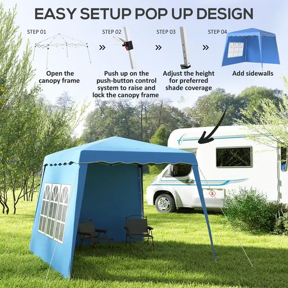 Buy 2.4 x 2.4m Two Wall Pop Up Gazebo - Blue, 5 image