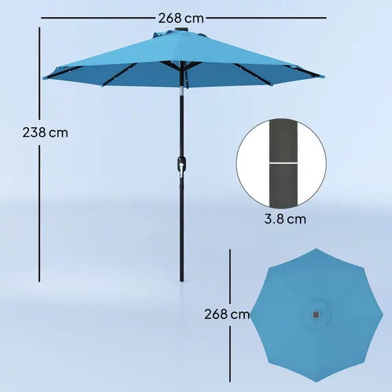 Buy 2.7m LED Light Parasol Umbrella - Blue, 3 image