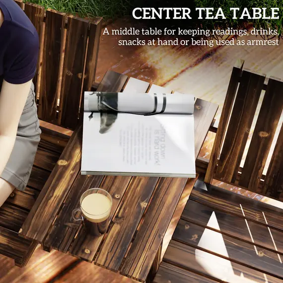 Buy 2-Seater Garden Bench with Table & Parasol Hole, Antique Loveseat for Porch, Patio, Carbonised Finish, 6 image