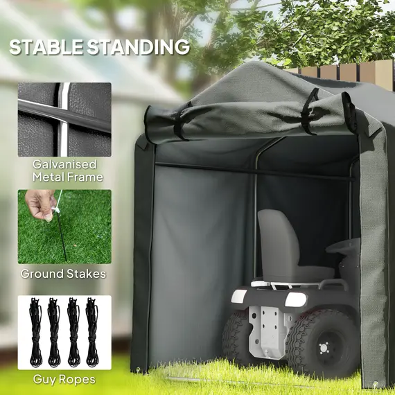 Buy 2.2 x 1.6 m Garden Storage Tent, Waterproof Anti-UV Bike Tent with Roll-up Zipper Door, Galvanised Outdoor Storage Shelter Carport for Bike, Motorbike, Garden Tools, Dark Grey, 5 image