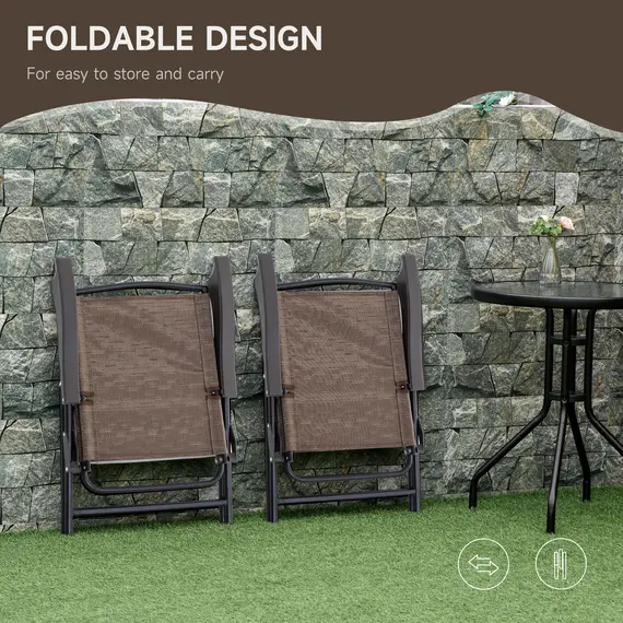 Buy 3 Piece Outdoor Bistro Set, Patio Conversation Furniture Set with 2 Folding Backrest Adjustable Armchairs and Glass Top Coffee Table, Brown, 7 image
