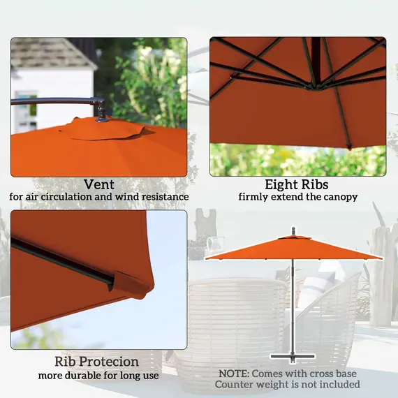 Buy 2.45m Overhanging Cantilever Parasol, with Cross Base - Orange, 5 image