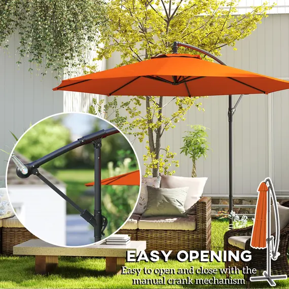 Buy 2.45m Overhanging Cantilever Parasol, with Cross Base - Orange, 4 image