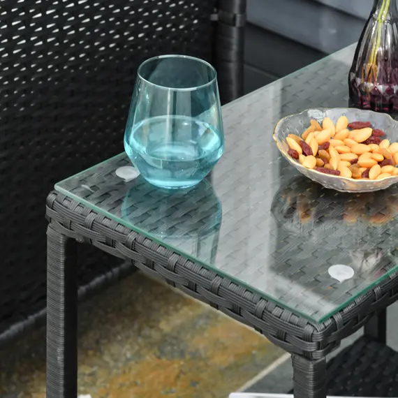 Buy 2-Seater PE Rattan Side Table & Armchair Bistro Set Jack and Jill Seat w/ Pillows Black, 8 image